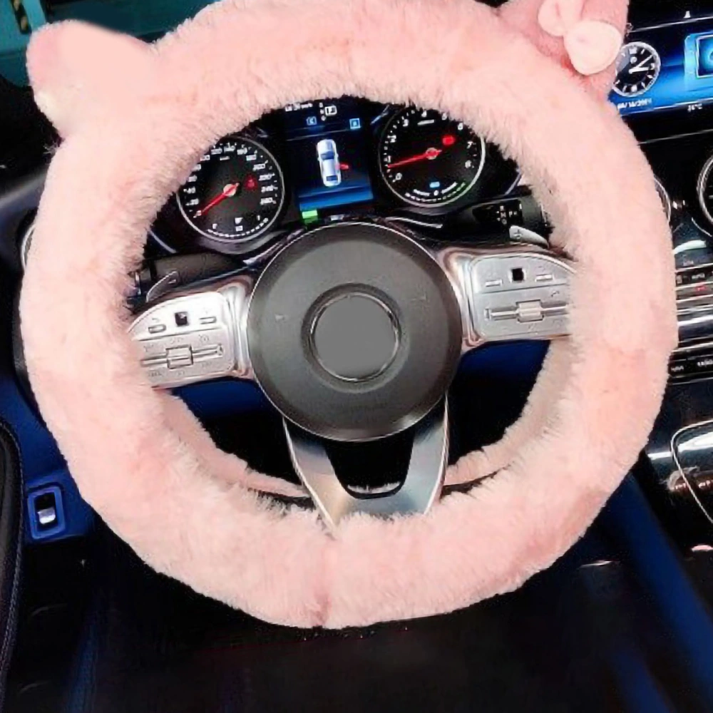 Plush Steering Wheel Cover 15 Inch Soft Warm Prevent Slip Cute Steering Wheel Protector for Women Car Type 3 Pink