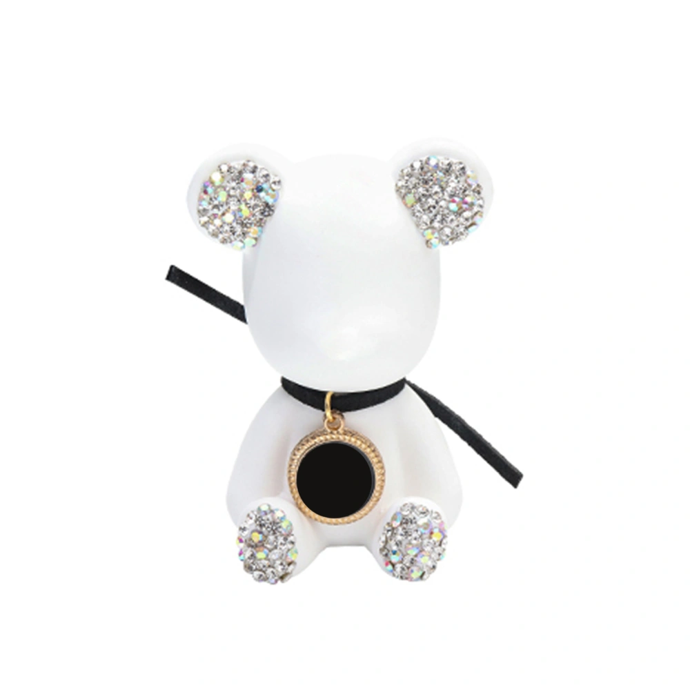 Car Vent Clip Air Freshener Cute Rhinestone Bear Lasting Light Fragrance Bear Clip Air Refresher with Metal Clip White Bear