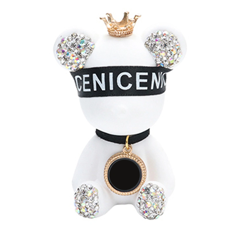 Car Vent Clip Air Freshener Cute Rhinestone Bear Lasting Light Fragrance Bear Clip Air Refresher with Metal Clip White Blindfolded Bear