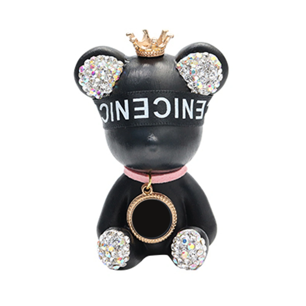 Car Vent Clip Air Freshener Cute Rhinestone Bear Lasting Light Fragrance Bear Clip Air Refresher with Metal Clip Black Blindfolded Bear