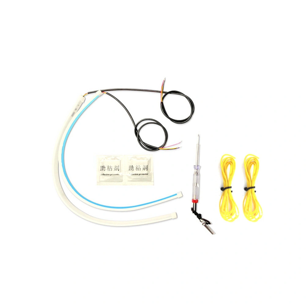 Car Headlight LED Strip Light Dual Color Dynamic Daytime Running Turn Signal Light Strip Tube Light 60cm Ice Blue and Yellow
