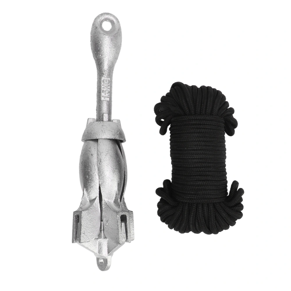 Universal Boat Anchor Carbon Steel Folding Grapnel 1.5kg/3.31lb with 20m Rope for Marine