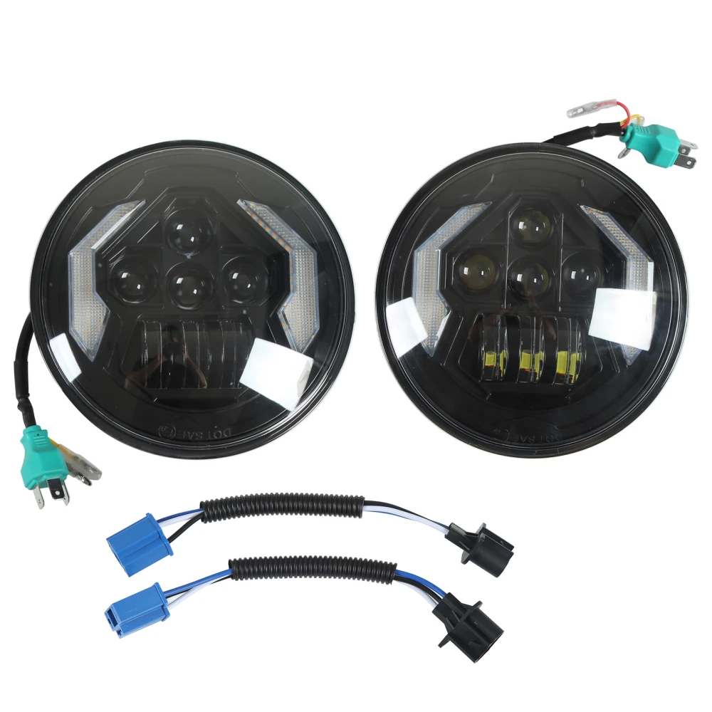 7in Round LED Headlight High Low Beam Daytime Running Lamp IP67 Waterproof for Car Motorcycle 2Pcs