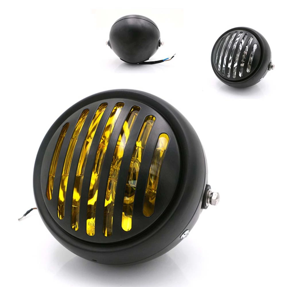 Motorcycle Headlight Black Metal Retro Headlight Front Light 12V Fits For CG125 GN125