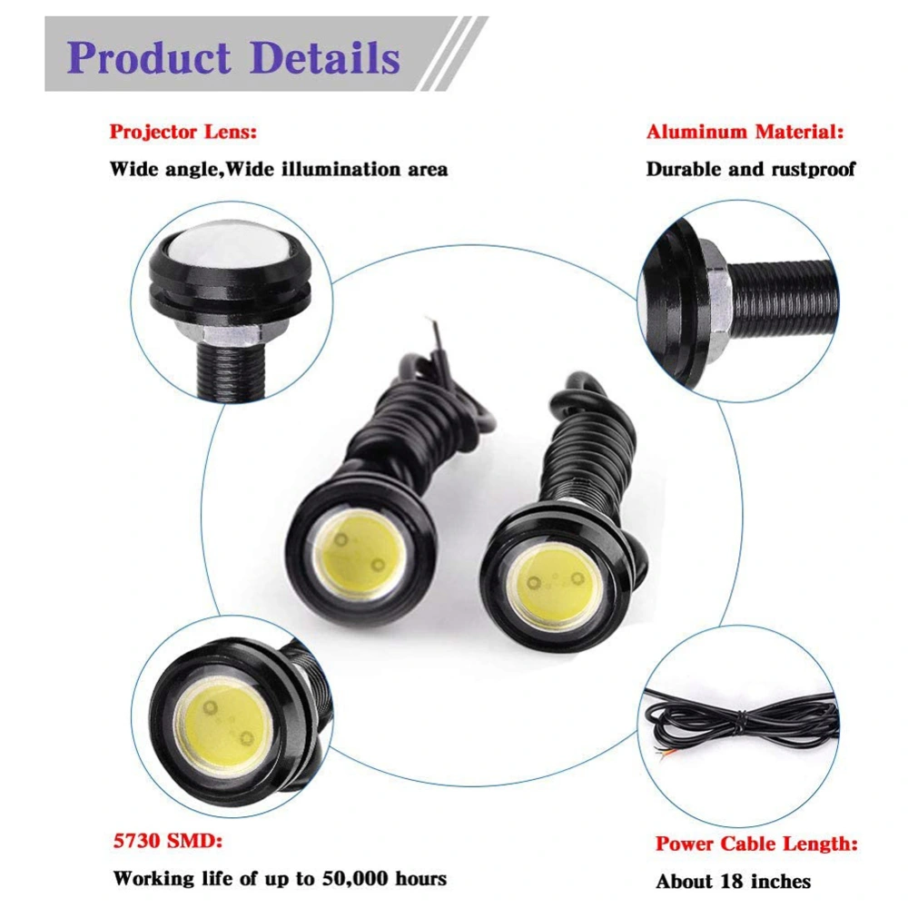 4Pcs 18mm Eagle Eye LED Light Bulbs Daytime Running Lights Car Trunk Motorcycle Marker Lights Lamp Tail Reverse Fog Light