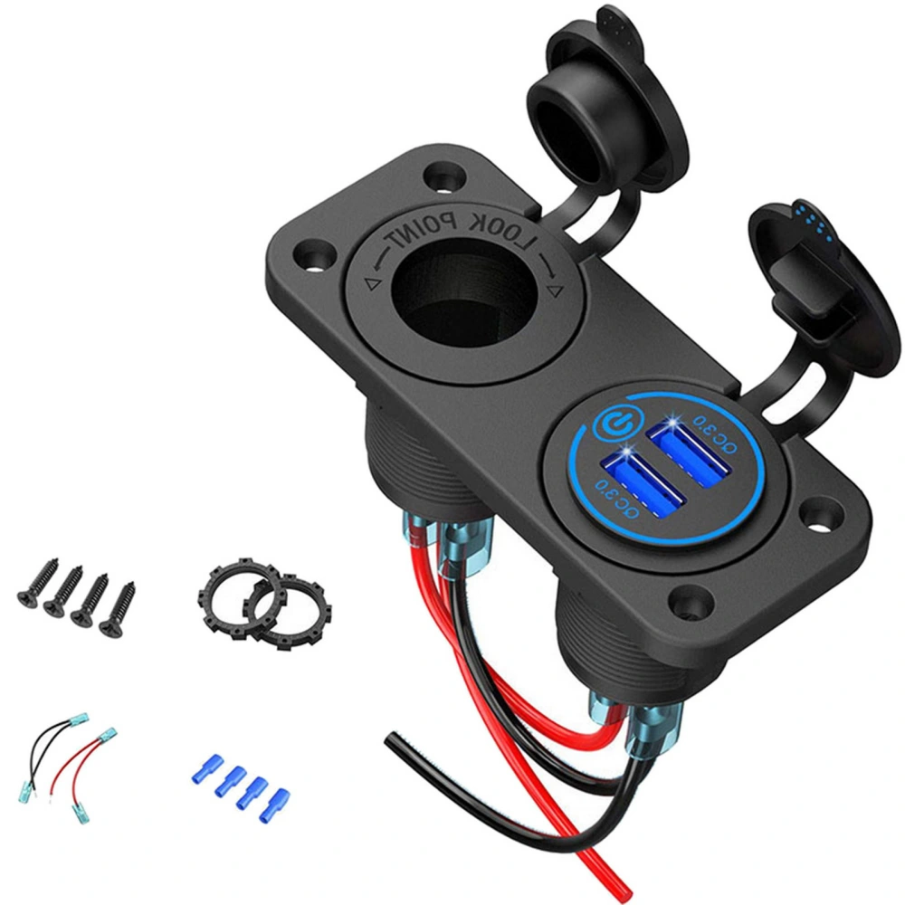 12V Marine USB Outlet Socket Panel Touch Switch Car Lighter Socket QC 3.0 Dual USB Ports with LED Indicator for Car Marine Vehicle Motorcycle ATV