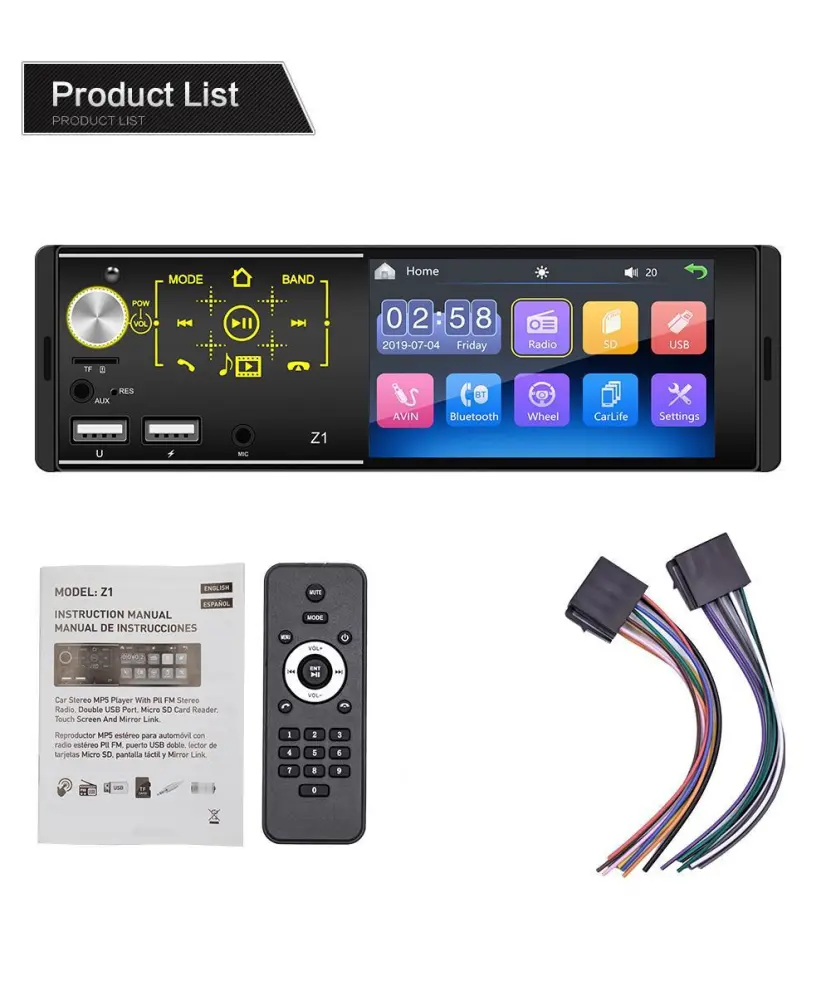1DIN Touch Screen Dual USB Car Bluetooth MP5 Player Colorful Lights Card U Disk Radio Integrated Machine