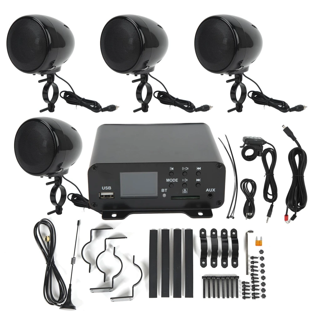 4 Channel Amplifier 4in Full Range Motorcycle Stereo Speakers 1000W Water Resistant Bluetooth Speaker for ATV Boat