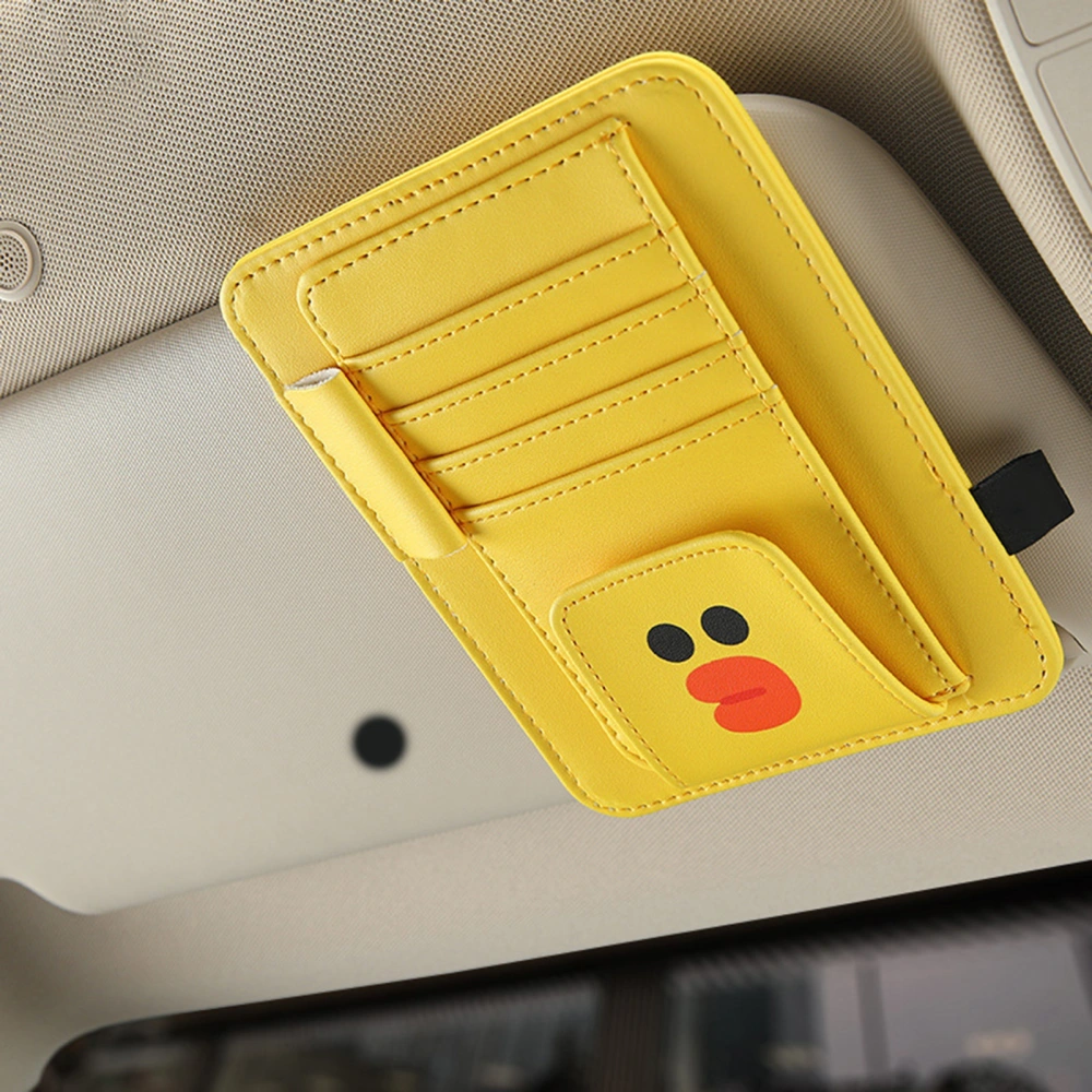 Sun Shade Card Holder PU Leather Interlayer Goods Storage Convenient ID Holder for Bank Card Collection Yellow Duck