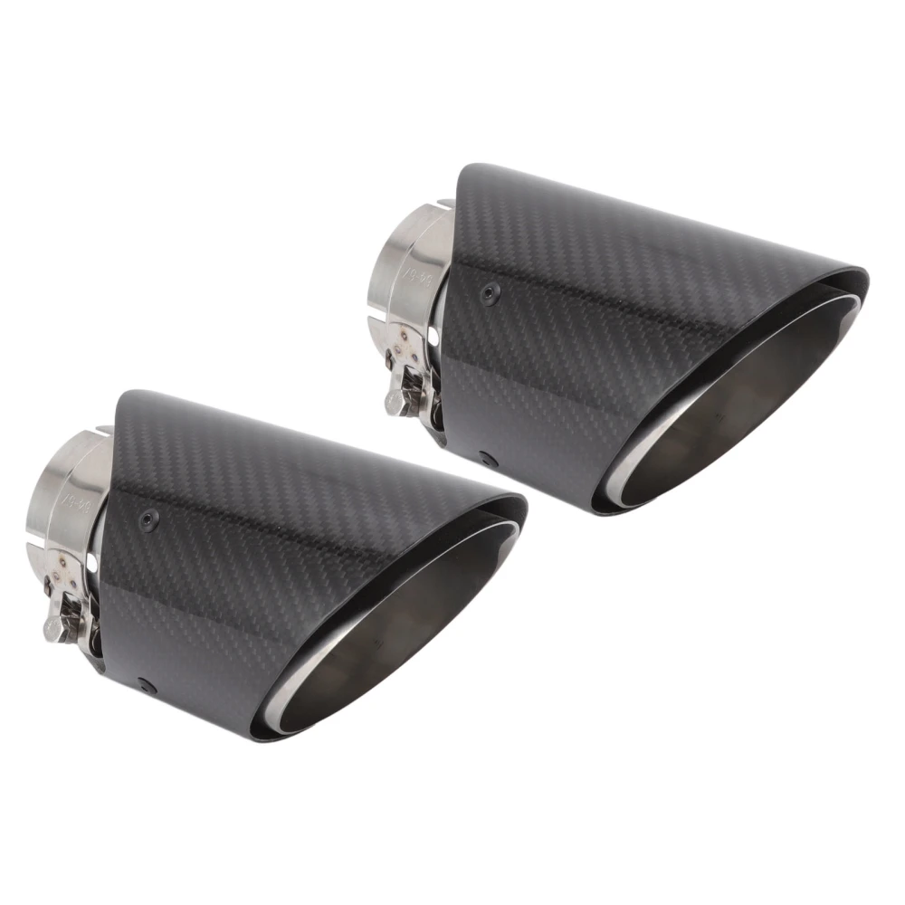Pair Carbon Fiber Exhaust Tip Stainless Steel Tail Pipe Inlet 66mm Outlet 101mm Universal for Car