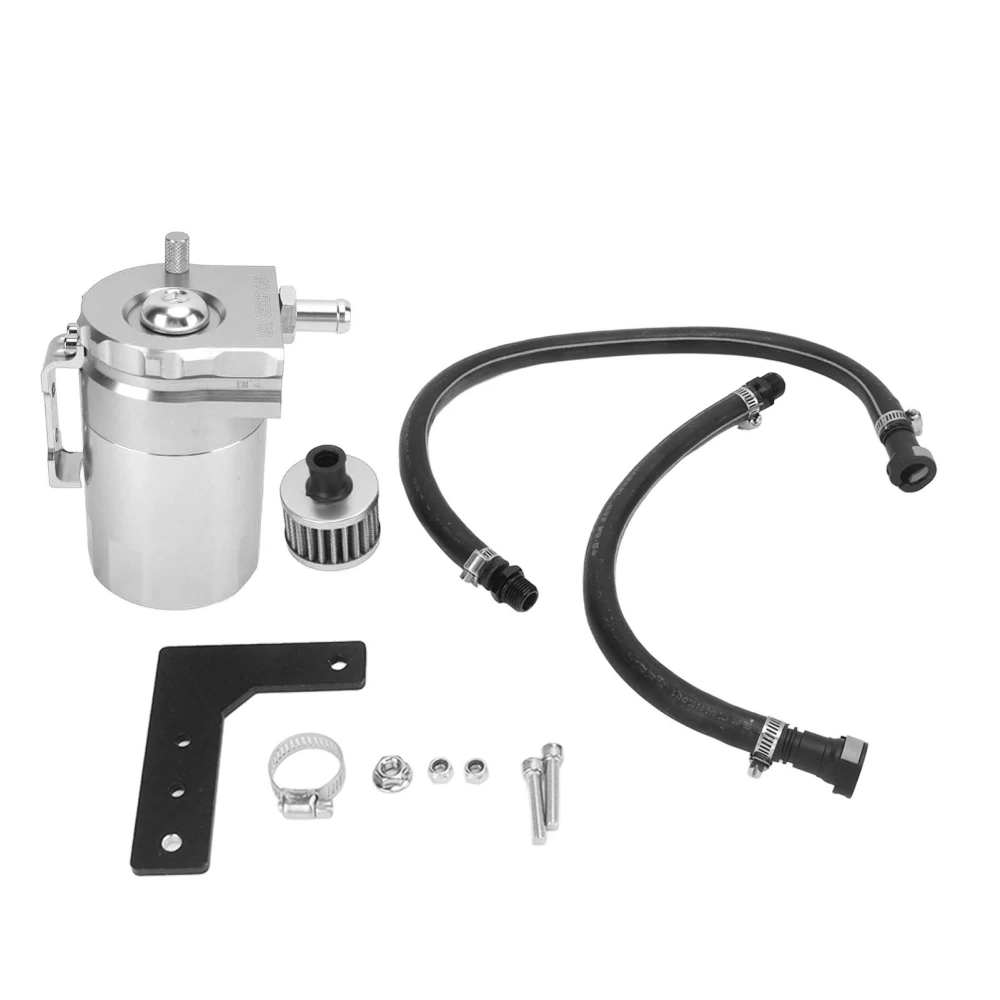 400ml Oil Catch Can Kit with Breather Filter Aluminium Alloy Replacement for Chevy Silverado 1500 5.3L 6.2L 2019‑2022 Silver