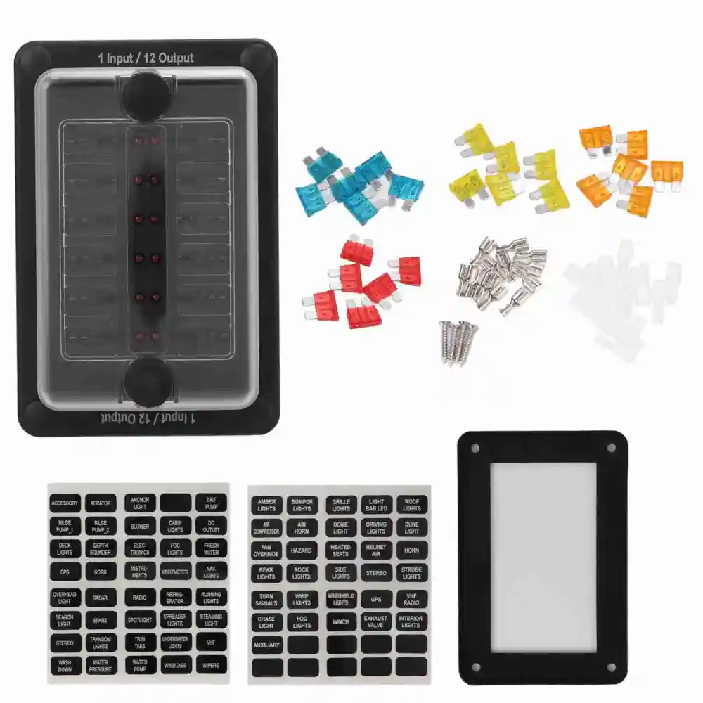12 Way Fuse Block ATC ATO Fuse Box Holder Red LED Indicator IP66 Waterproof Flame Retardant for Car Boat RV Truck
