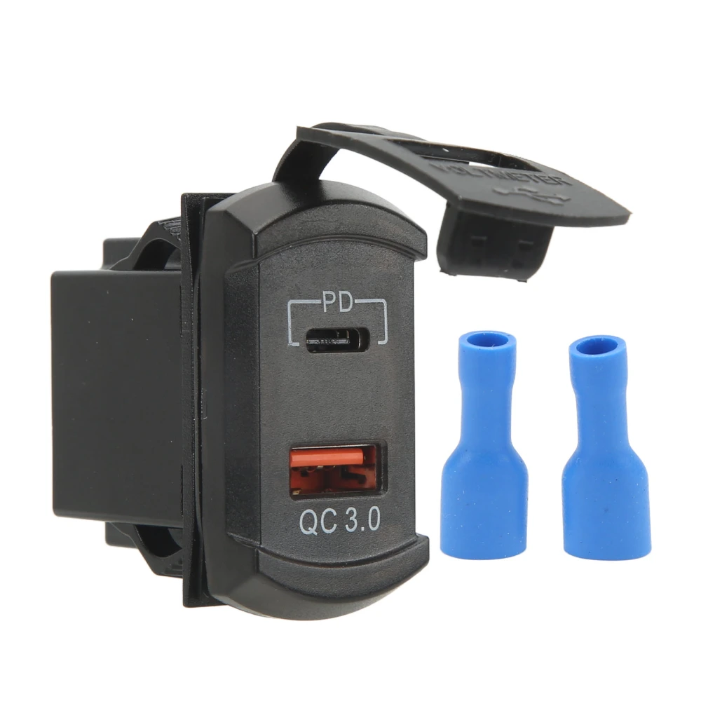 PD Type QC 3.0 USB Car Charger with Voltmeter Blue Backlight 12‑24V Input 5V 3.1A Output for Cars Motorcycles RVs