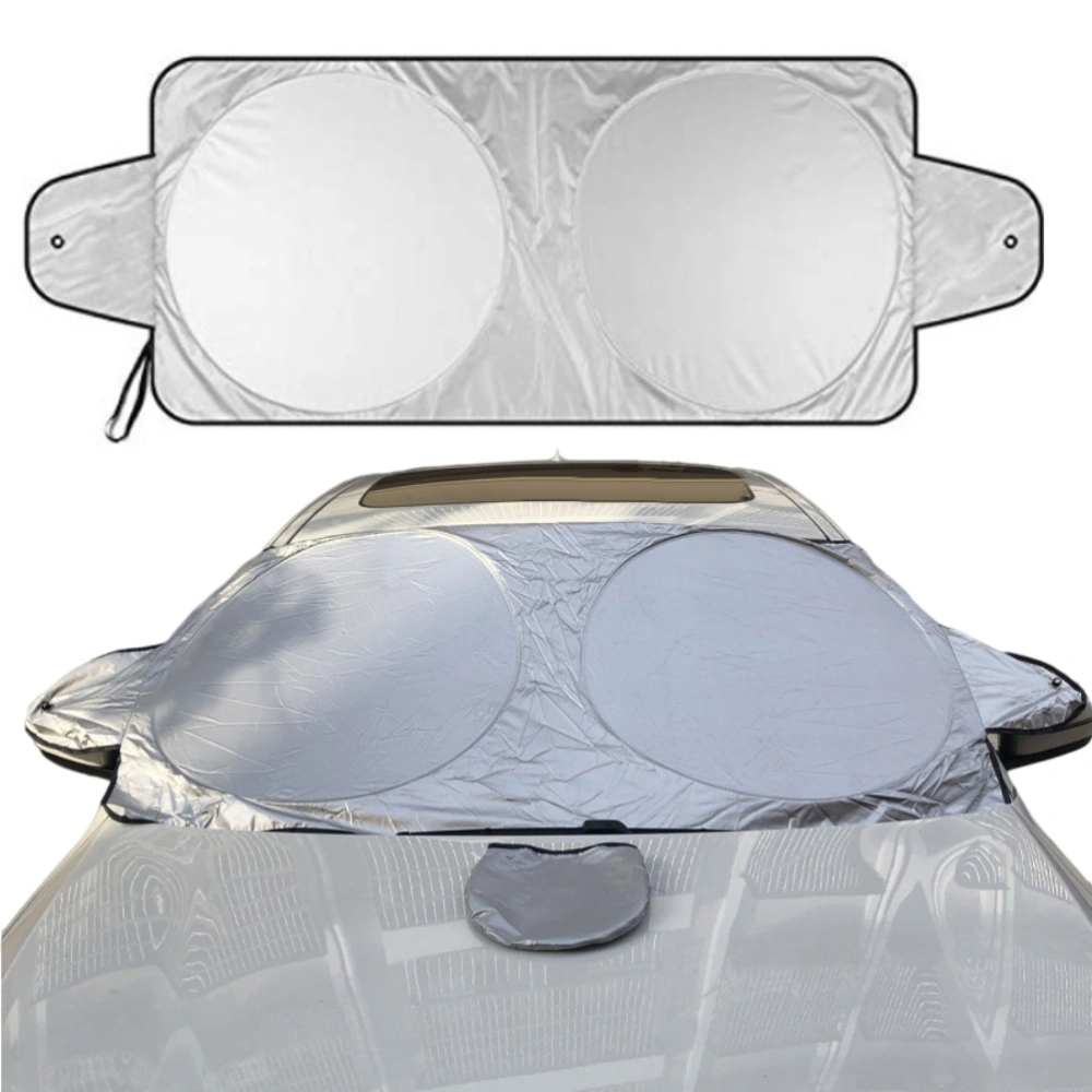 63*33.9inch Car Windshield Sun Shade Car Sun Visor with Ear Silver Coated Windshield Cover Automotive Interior Sun Protection