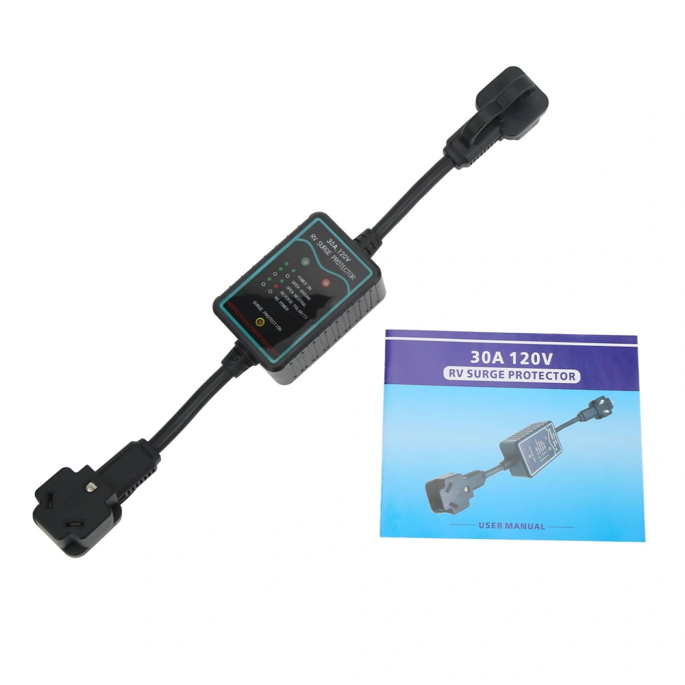 Black 30A RV Surge Protector Camper Circuit Analyzer Power Defender 2100 Joules for Trailers Trucks Yachts