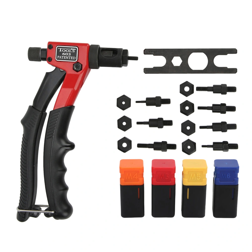 Hand Rivet Nut Kit Manual Riveter Heavy Duty Metal Nutsert Tool with M3 M4 M5 M6 Mandrels
