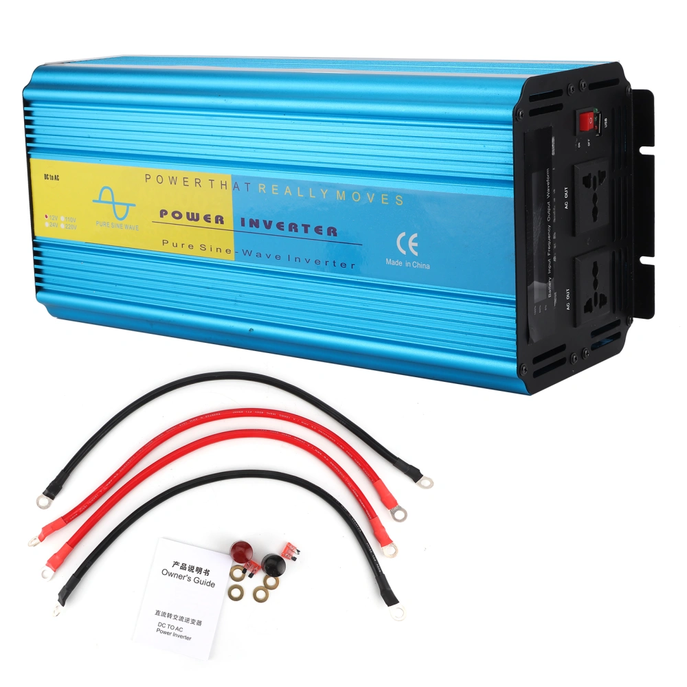 LCD USB Power Inverter Super Power Pure Sine Wave 2 Universal Plugs Dual Fan for Heat Dissipation 8000WDC12V to AC220V 50+/‑3Hz