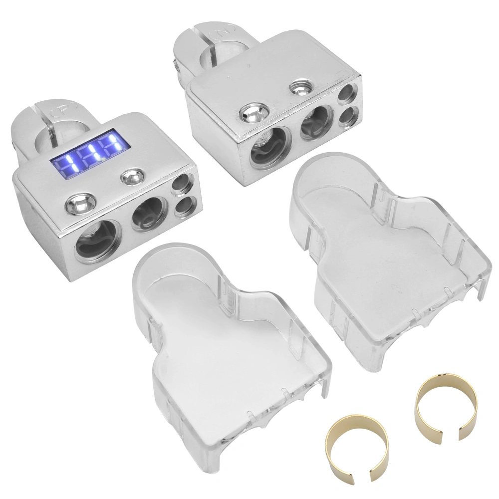 Car Battery Terminal Connectors Kit with Digital Voltmeter Display Stardand 0/4/8/10 AWG GaugeSilver