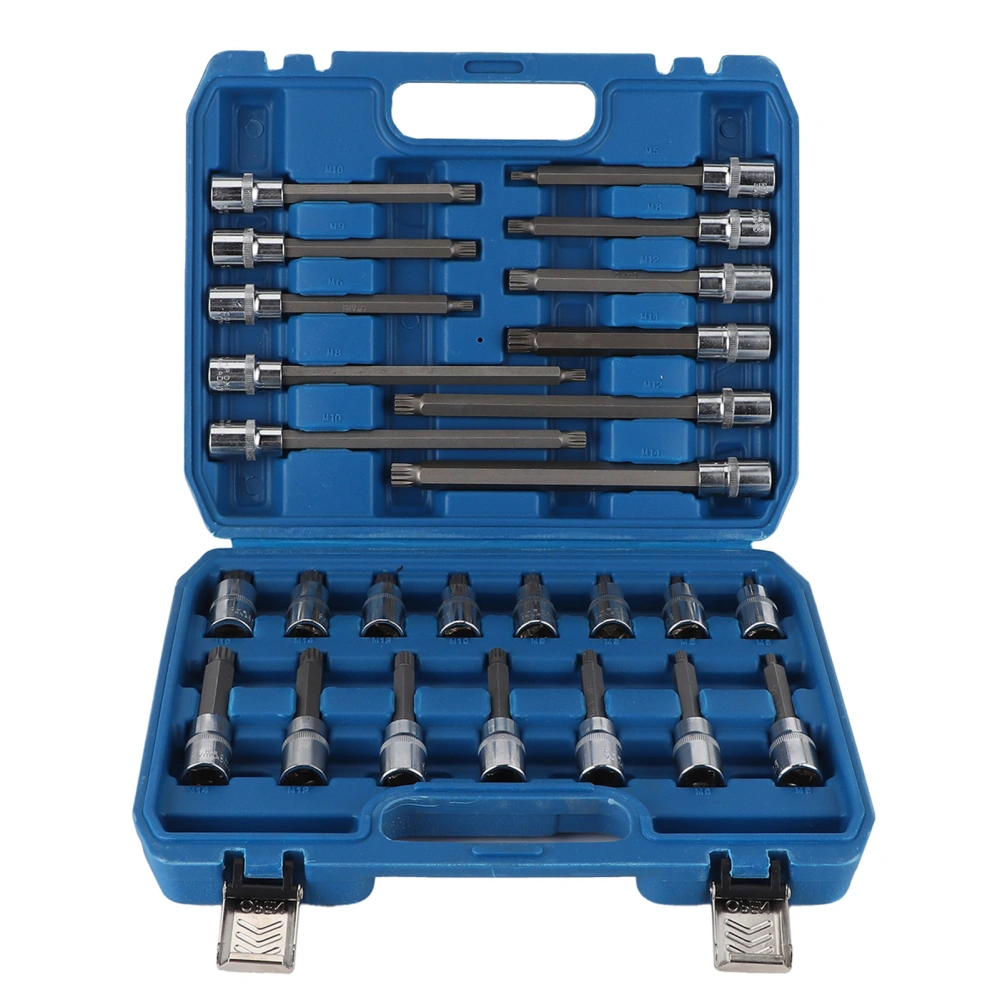 26pcs 1/2in Square Socket Bit Set 12 Point Square Spline Bit XZN with Strong Togue Auto Repairing