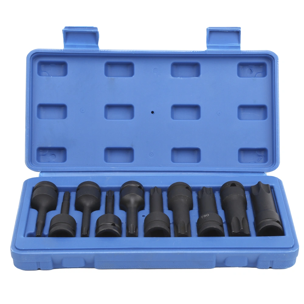 10Pcs 1/2in Square Socket Screwdriver Bit Set CRMO Star T30100 TSeries 78mm Length Auto Repair Tool