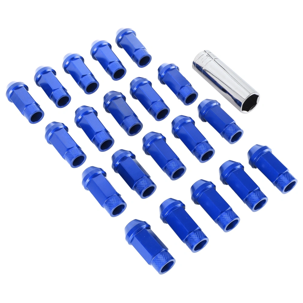 20Pcs 50mm Wheel Lug Hub Nuts Universal M12x1.5 Thread Aluminium Alloy W/Mounting SocketBlue