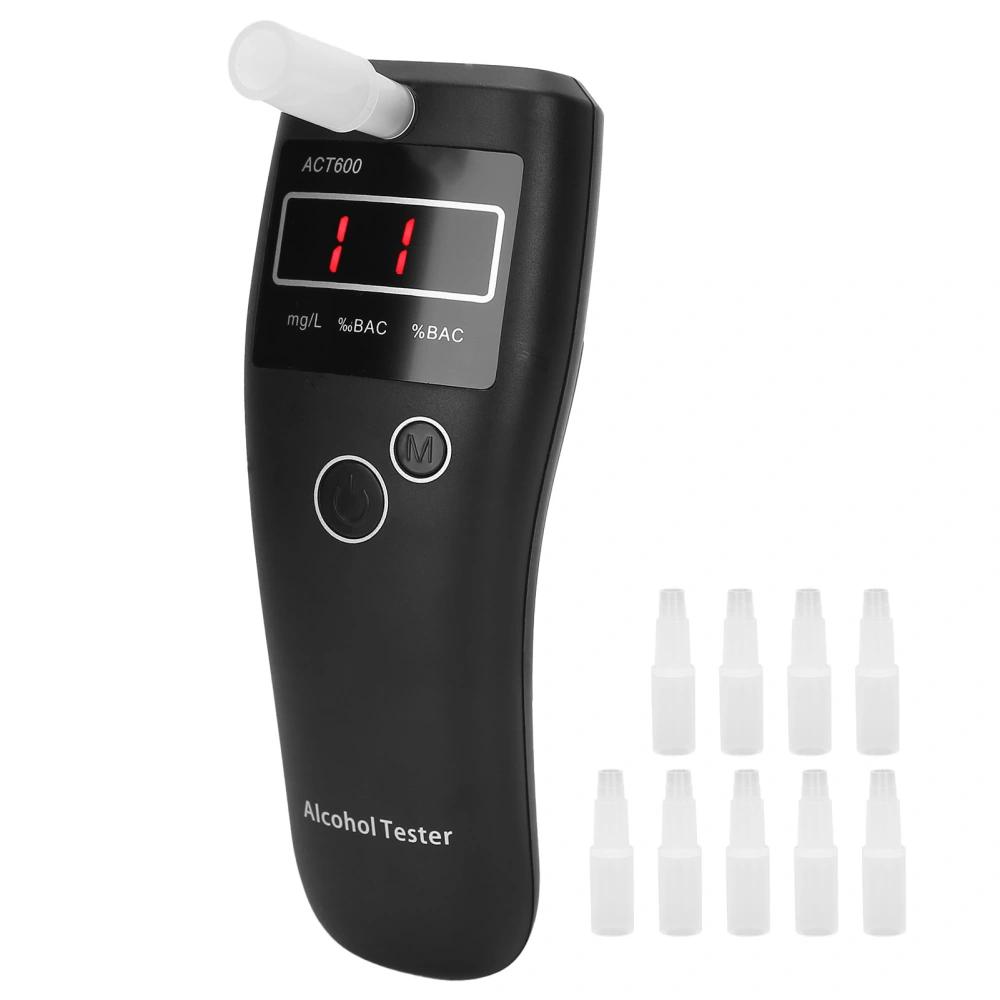 Mini Breathalyzer Wine Tester Drunk Driving Analyzer LCD with 10pcs Exhale Mouth Black