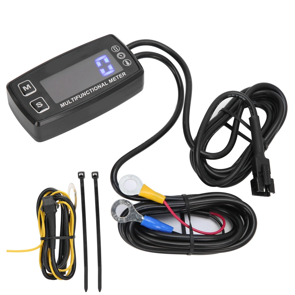 LED Digital Display Tachometer Hour Meter Temperature Gauge Multifunctional for 2/4 Stroke Engines