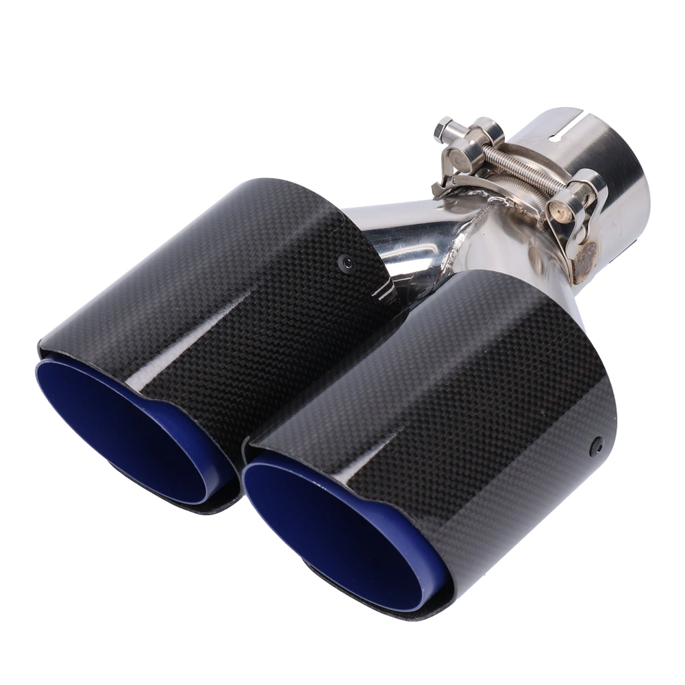 Universal Dual Exhaust Pipe Tip Glossy Carbon Fiber YShape Tail Pipe W Clamp