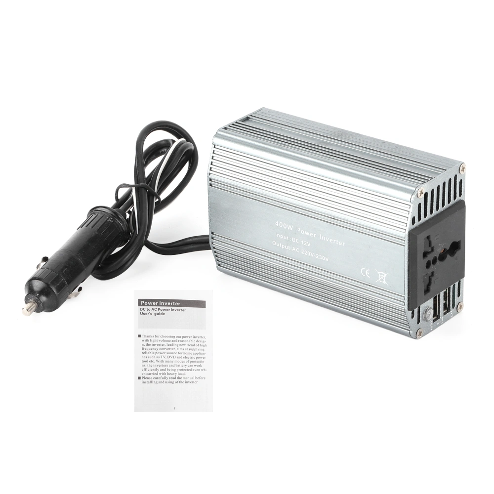 400W Car Power Voltage Inverter DC12V to AC220V Dual USB Charging Port with Indicator Light