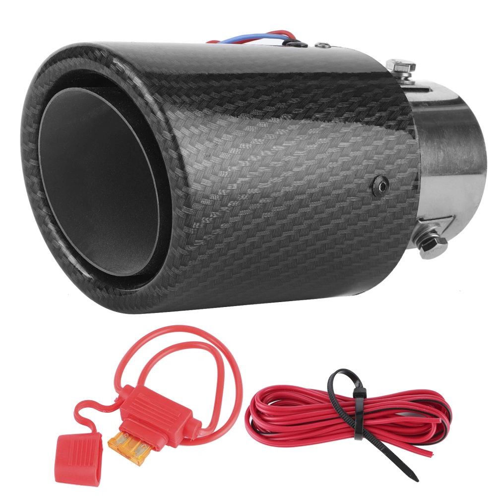 Carbon Fiber Exhaust Muffler Tip Tail Pipe with Luminous LED Light 1.4-2.5in UniversalRed Light