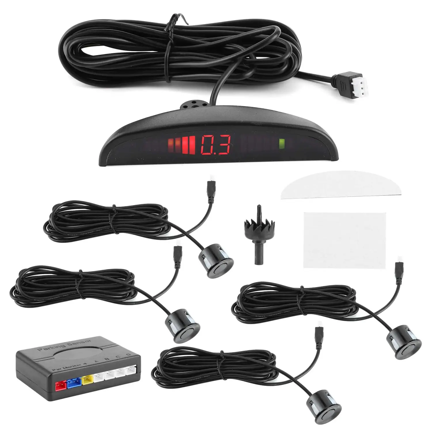 Car Parking Radar Monitor DC 12V Auto Reversing Backup Detector with 4 Sensor