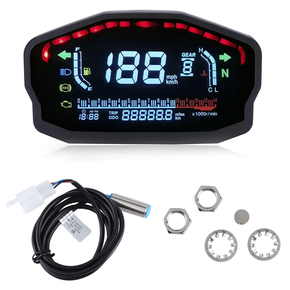 Universal Motorcycle Odometer Gauge LED LCD Digital Speedometer Gauge Tachometer Instrument