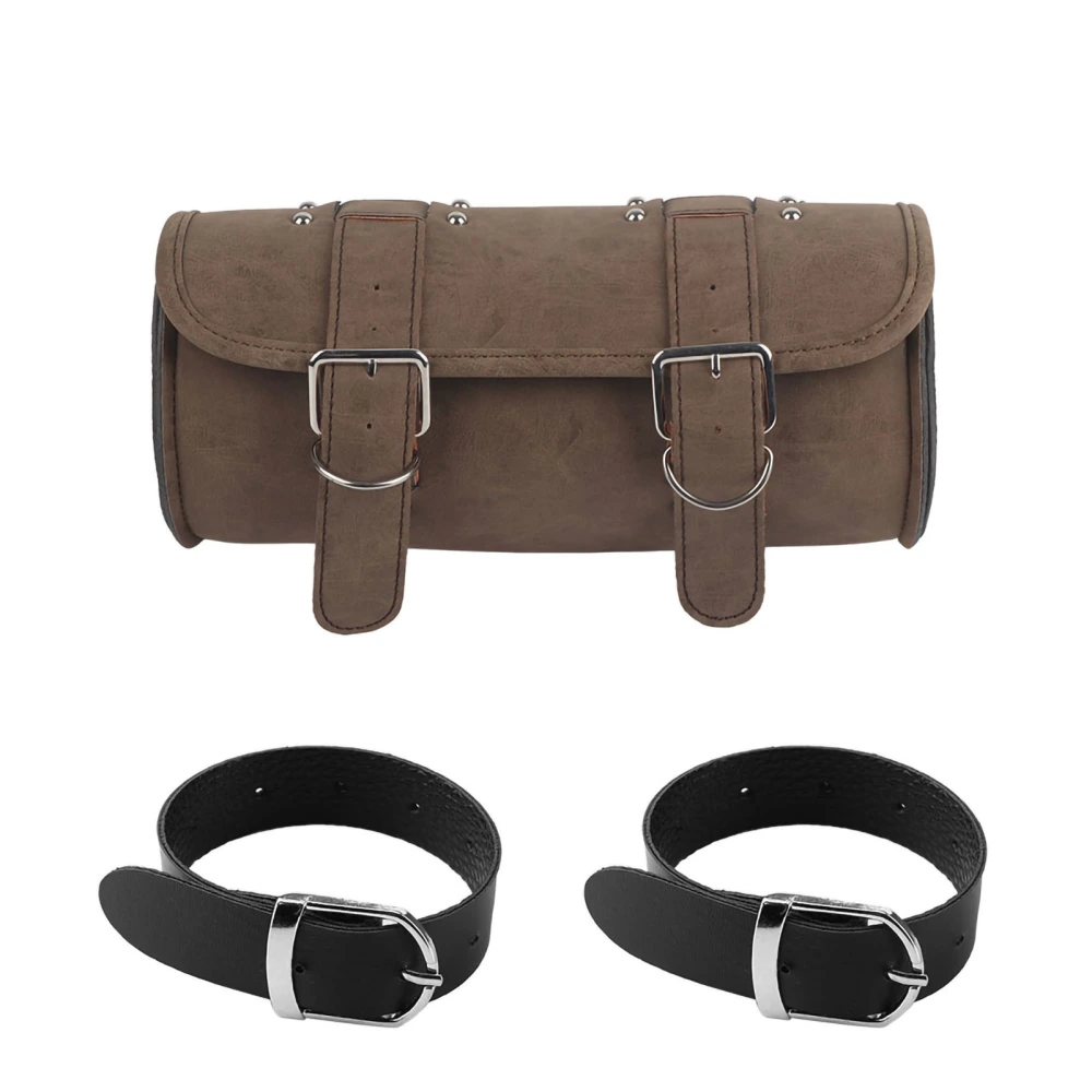 Universal Motorcycle Saddlebag Luggage PU Tool Storage Bag Brown Vintage Style W/Strap