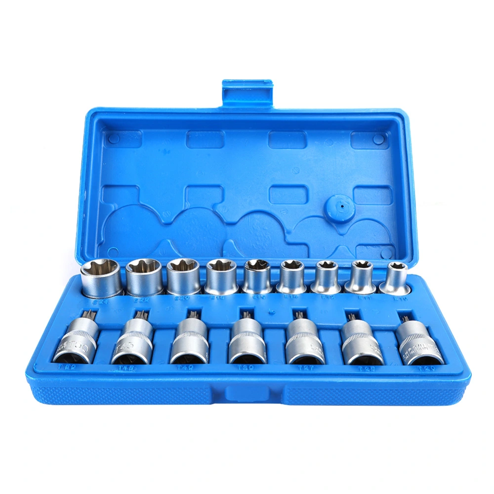 16Pcs 1/2In Hex Socket Bit Set Sleeve Star T Type Male E Type Female Repair Tool