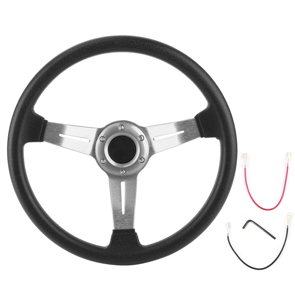 14in Universal Steering Wheel Racing Car PU Leather Aluminium Alloy W/Horn Button ModifiedSilver