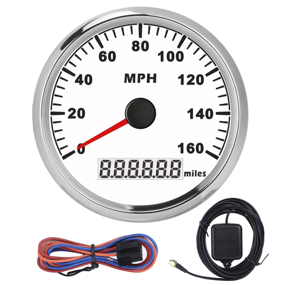 85mm / 3.3in Universal GPS Speedometer Waterproof Anti Fog 316L Front Cover 0-160MPH for Car Truck Motorcycle ATV US STOCK(Silver Frame White Dial )