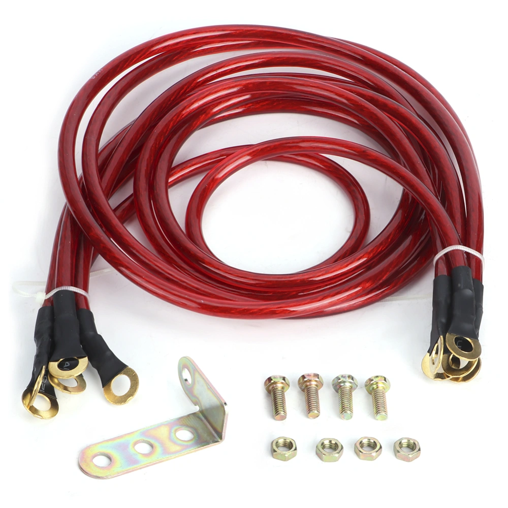 Universal 5-Point Car Grounding Wire Strengthened Ground Cable System Kit ModificationRed