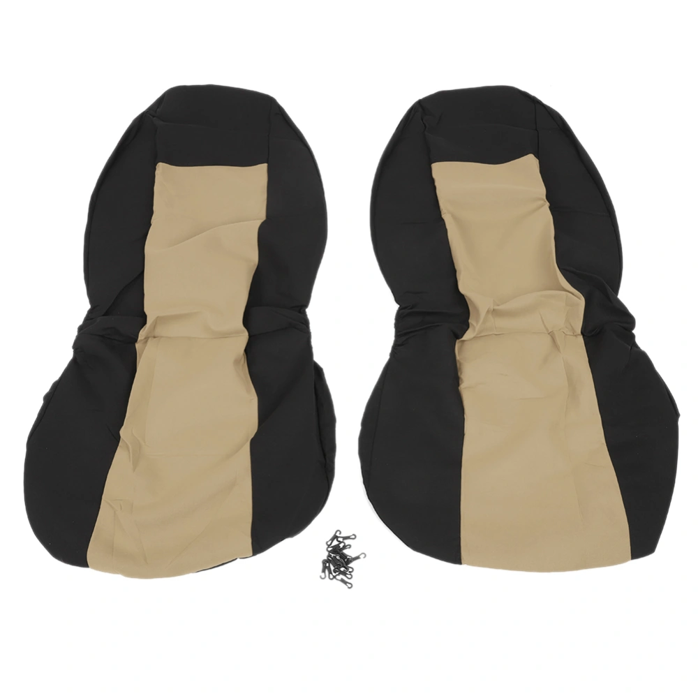 2pcs Car Seat Cover Full Set Highback Integrated Seatbelt(Beige Black )