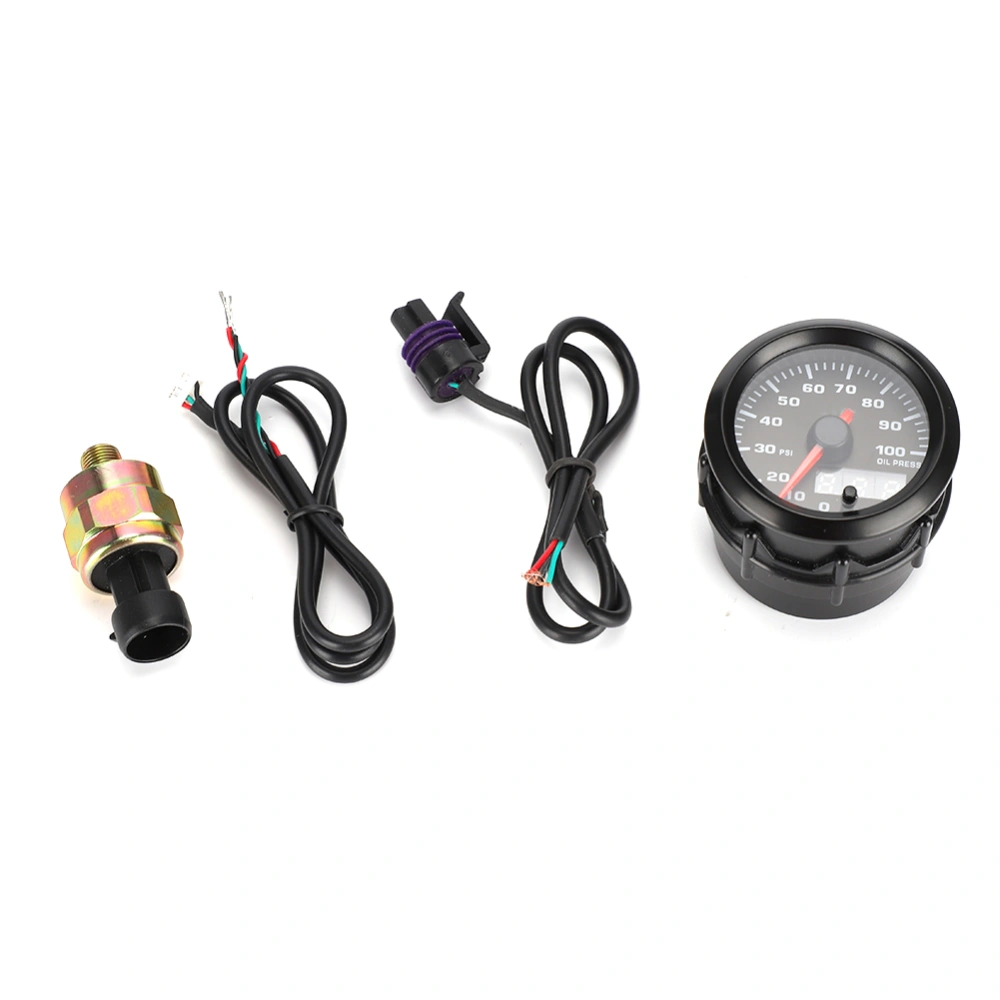 2in 52mm Car Oil Pressure Gauge Pointer 7-Colors Digital LED Meter with Sensor