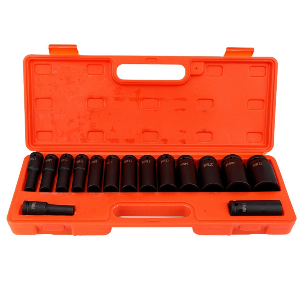 15 pcs / Set 1/2 Inch Deep Impact Socket Tool Set 10-32mm for Garage Workshop