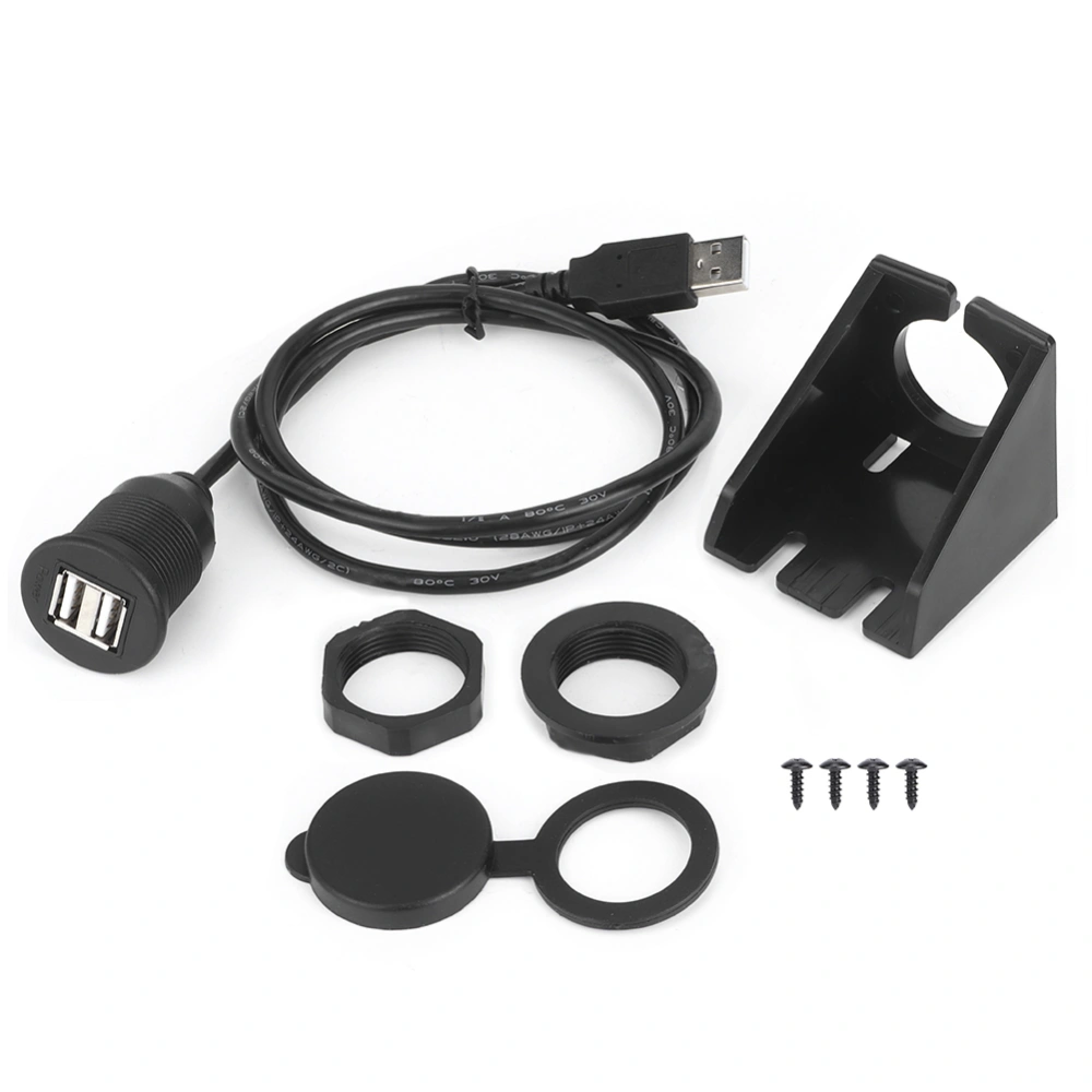 USB2.0 1 Male to 2 Female Data Cable Waterproof Dashboard Adapter Line for Car Motorcycle