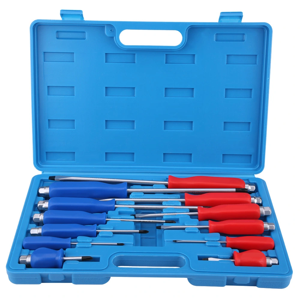 12 Pcs Mechanics Slotted Crossed Screwdriver Box Set with Go Thru Handle Shaft