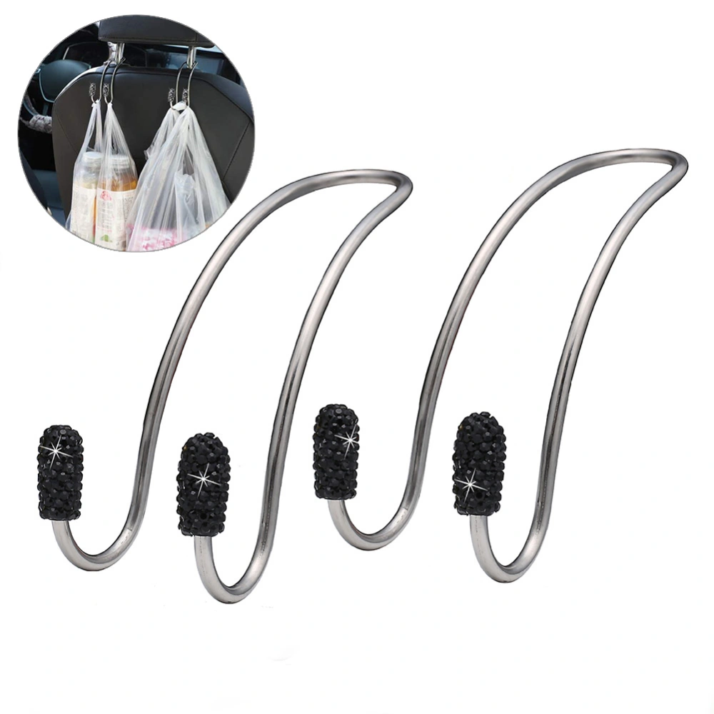 2Pcs Bling Car Seat Hooks Universal Car Back Seat Headrest Hangers Rhinestones Car Hangers Organizers