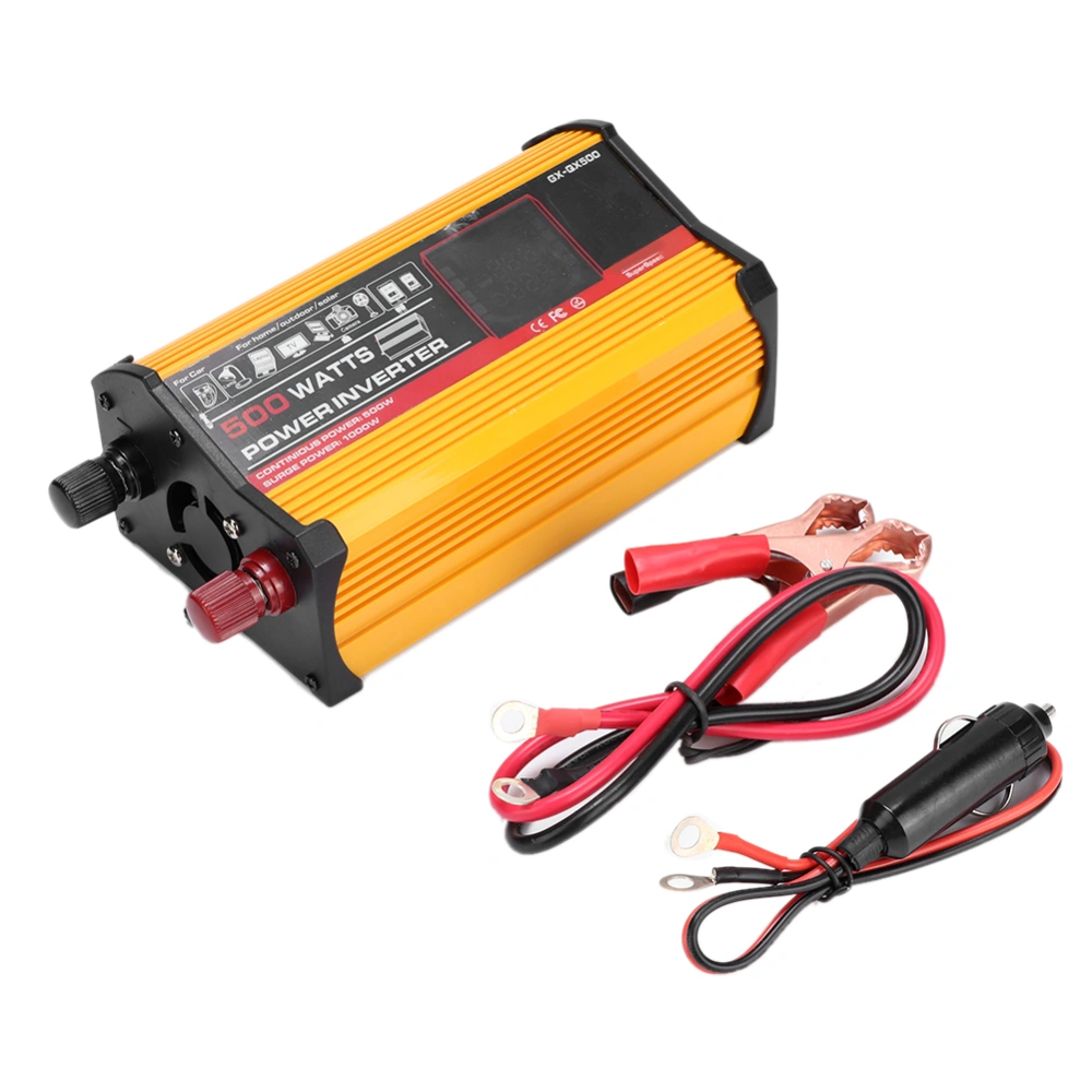 500W DC 12V to AC 110V Colorful display Auto Power Converter Transformer InverterYellow