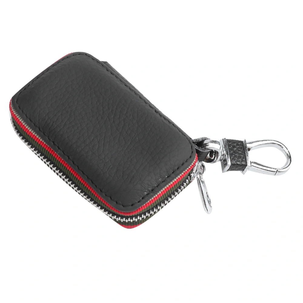 PU Leather Car Key Case Cover Fob Holder Protector Key Chain with Metal Hook Zipper Closure