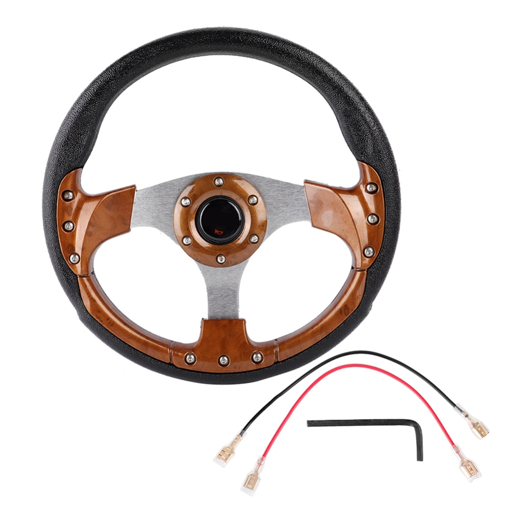 320mm/13in 350mm/14in Universal PU Leather Car Sport Racing Drift Steering Wheel (Brown 13in)