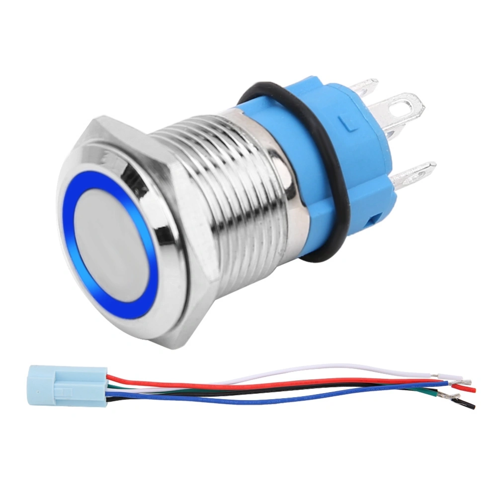 16mm 12V Waterproof Car LED Light Latching Self locking Push Button Switch With Plug (Blue)