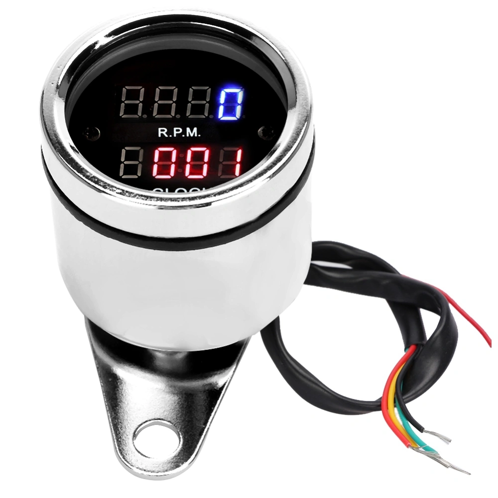 DC 12V Universal Motorcycle Tachometer Time Clock Gauge LED Digital Gauge Meter