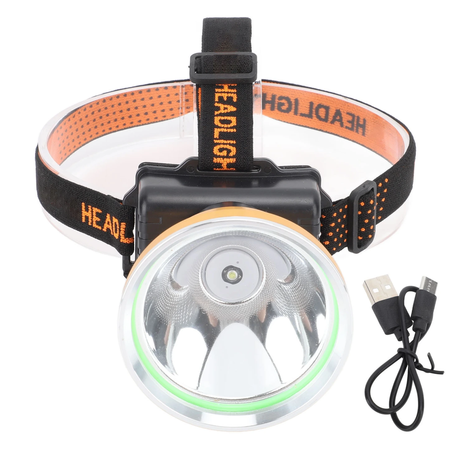 LED Headlamp Aluminum Alloy Rechargeable Super Bright Head Mounted White Light Flashlight for Outdoor Hiking Camping Fishing Golden