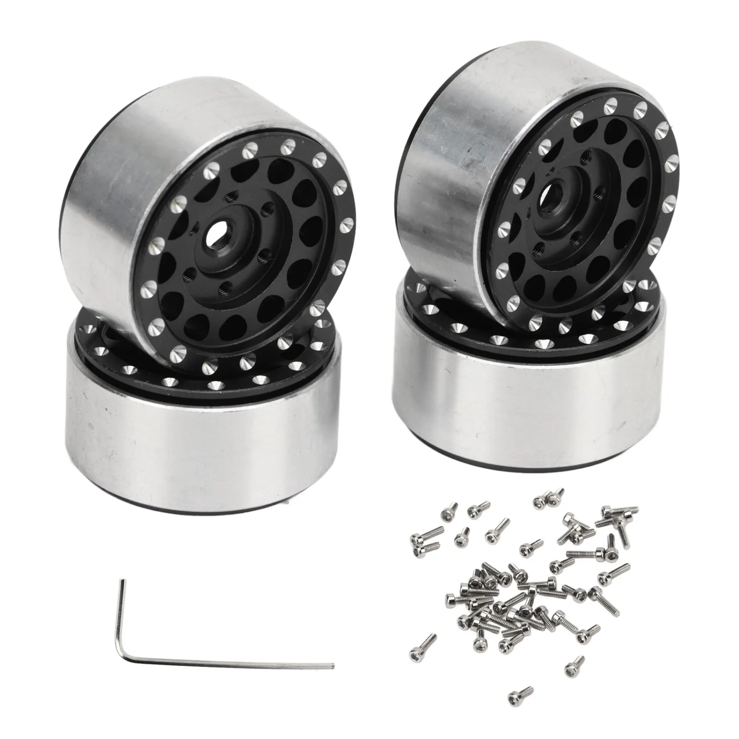 4 PCS RC Beadlock Wheel Hubs Aluminum Alloy RC Wheel Rims Hub for Traxxas 1/18 RC Cars for Axial SCX24 1/24 RC Cars Black